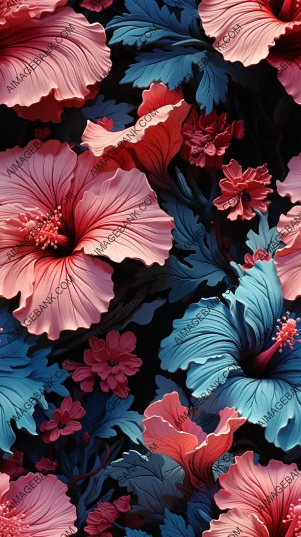 Floral Delicacy: 3D Hibiscus Illustration Presents a Seamless and Striking Background