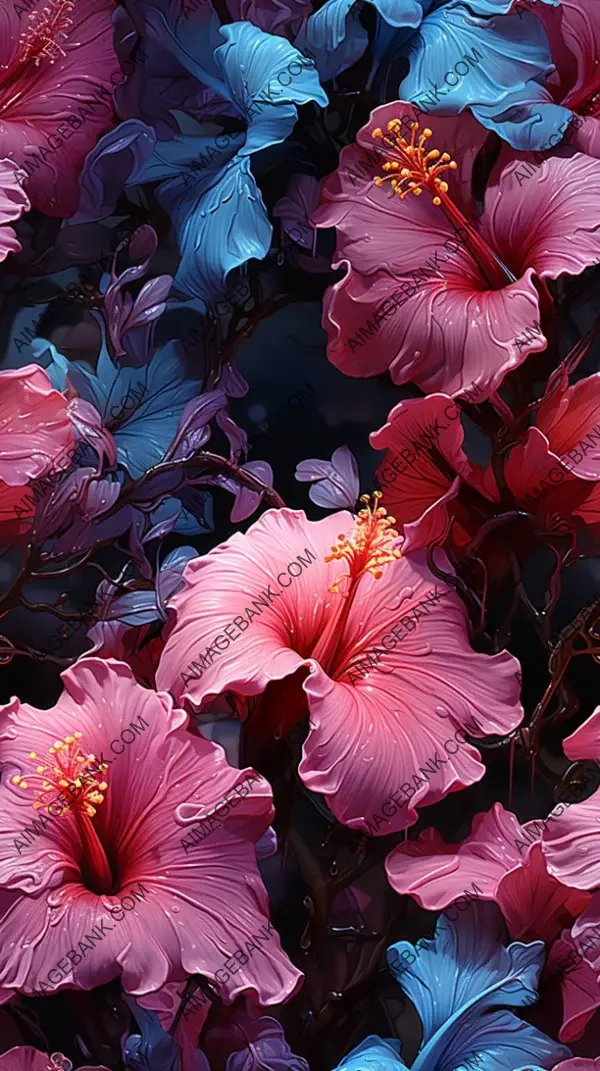 Delicate Intricacy: 3D Hibiscus Illustration Forms a Seamless and Beautiful Background