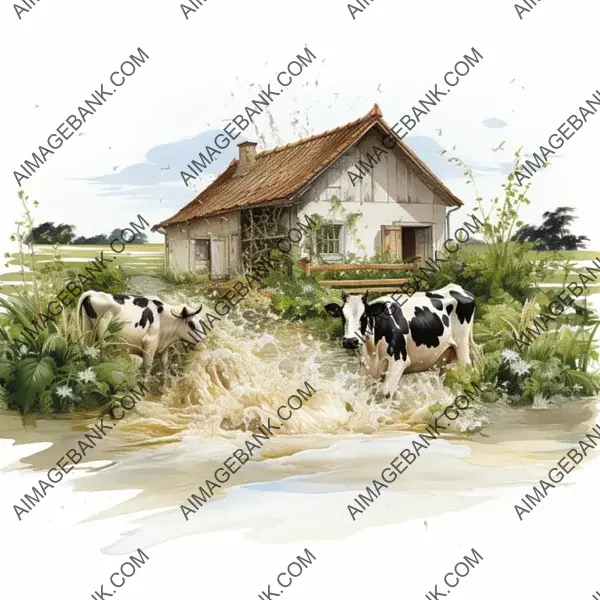 Vibrant Scenes: Realistic Photo of Life on a Bustling Dairy Farm