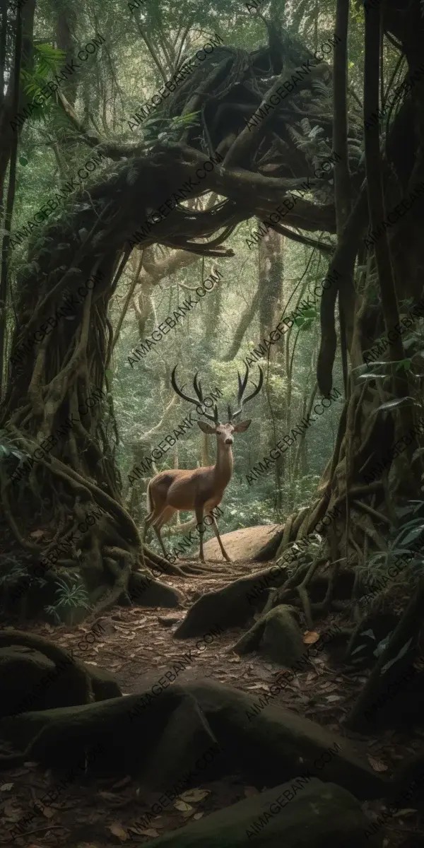 Ancient deer with magnificent gigantic antlers