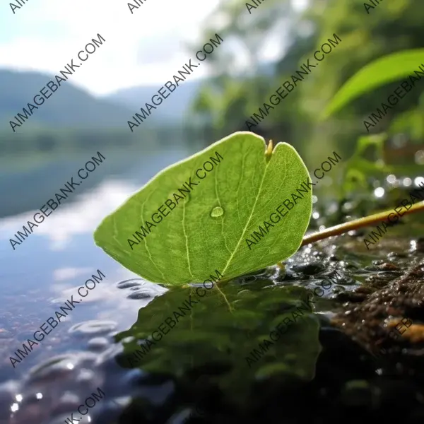 Reflective surfaces formed by water droplets falling on a green leaf