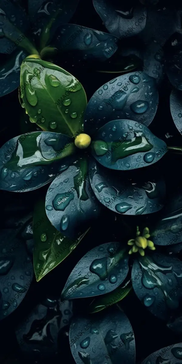 A captivating wallpaper featuring leaves and flowers embellished with water drops