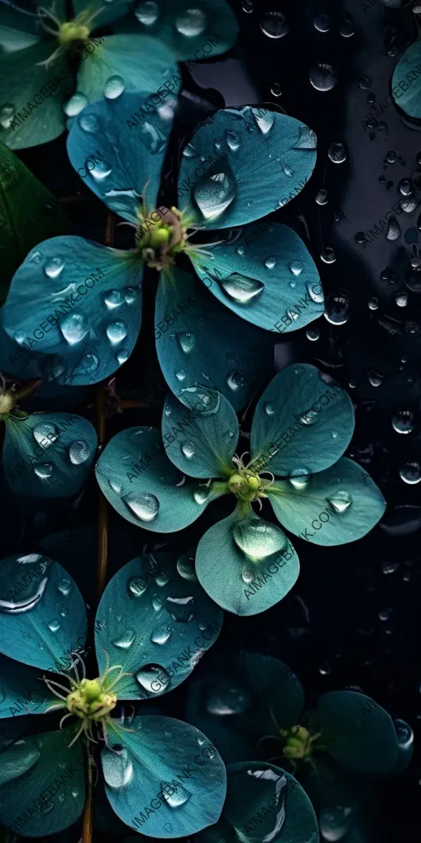 Water drops adding an artistic touch to leaves and flowers in a wallpaper-style composition