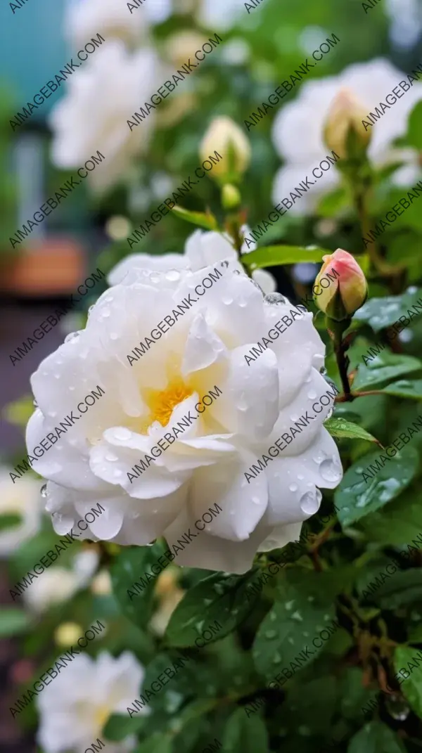 Breathtaking Scene of White Roses in Downpour