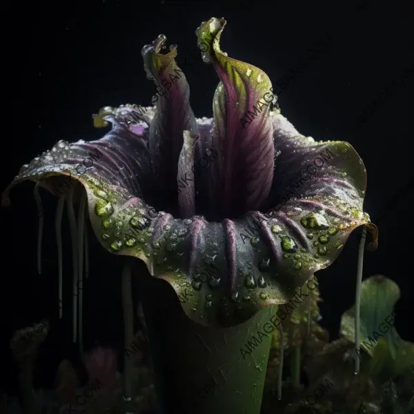 Delicate and Ornate Beauty of Floral Corpse Flower Against Black Background