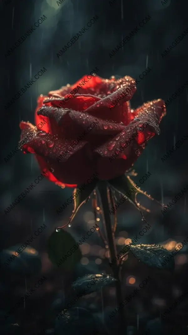 Red rose with water droplets standing gracefully under the sun