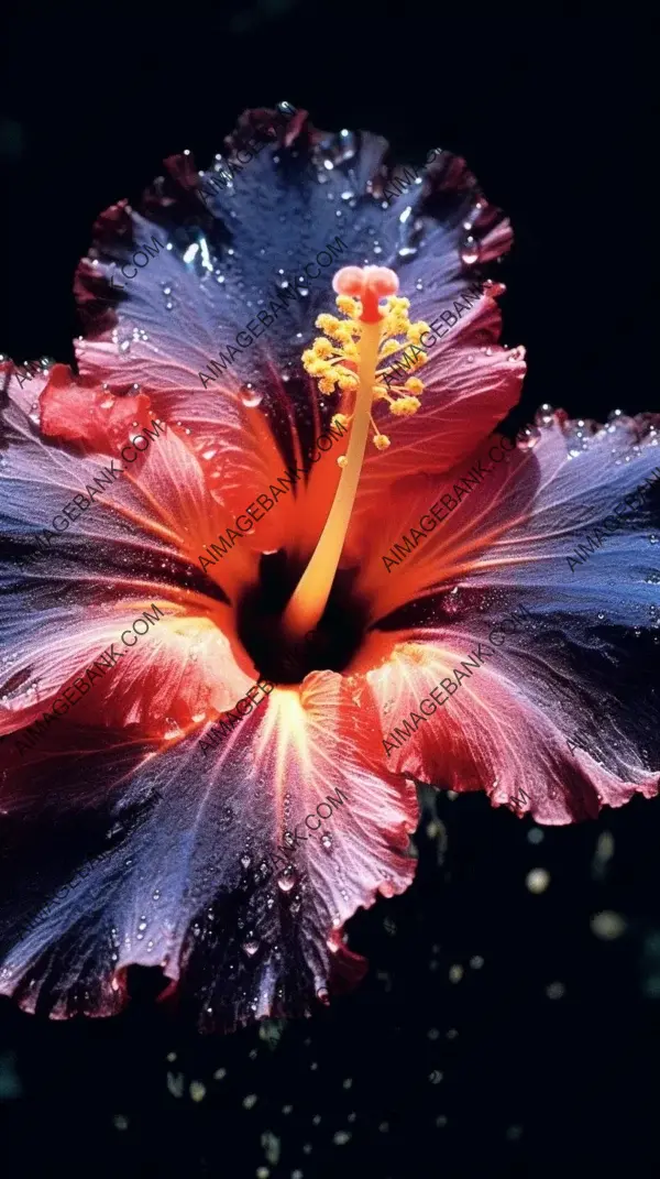 Intriguing solarized infrared photo showcasing an inverse hibiscus flower with extreme close-up details