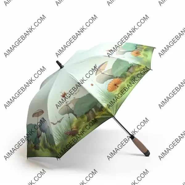 Overhead shot of a compact umbrella against a white background.