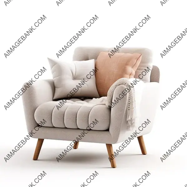 Overhead shot of a cozy armchair in a neutral color against a white background.