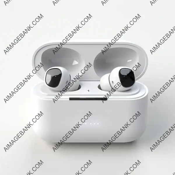 Bird&#8217;s-eye view capturing a pair of wireless earphones against a white background.