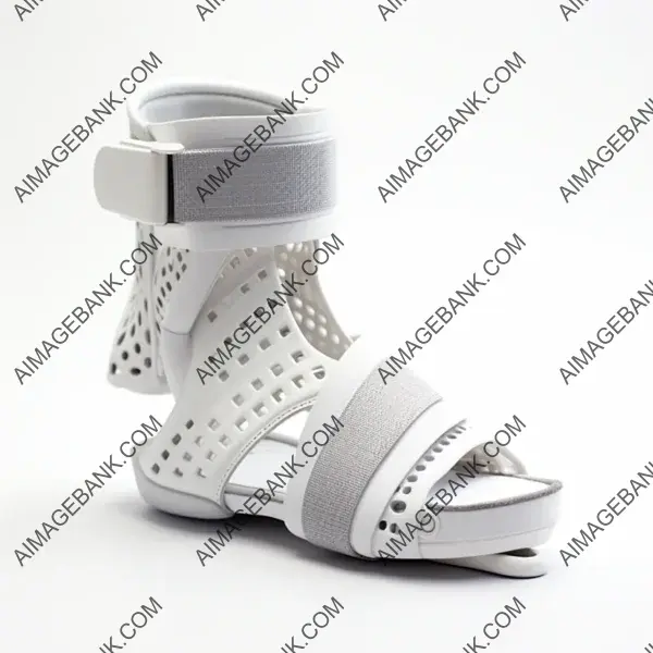 White surface highlighting a supportive ankle brace.