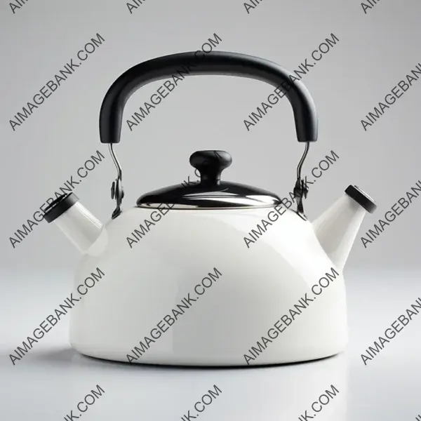 Overhead shot showcasing the design of a tea kettle against a white background.