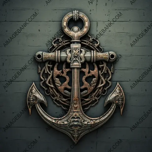 Bird&#8217;s-eye view showcasing a traditional anchor against a plain background.