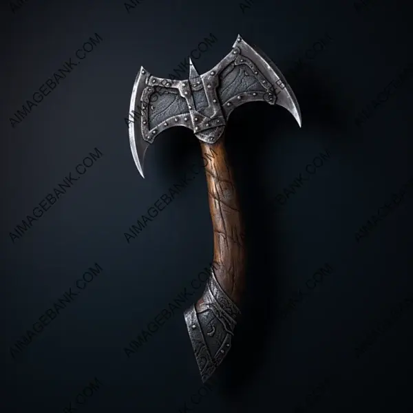 Bird&#8217;s-eye view showcasing a sharp axe against a plain background.