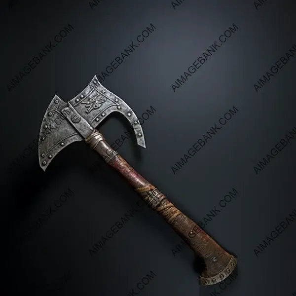 Top-down perspective capturing the design of a sharp axe against a plain background.