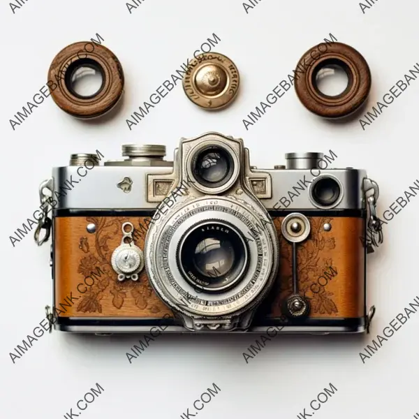 Vintage camera&#8217;s intricate details revealed in a bird&#8217;s-eye view.