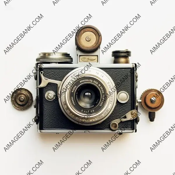 A top-down view of a vintage and elegant antique camera.