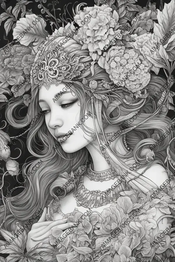 Captivating line art illustration perfect for adult coloring books.