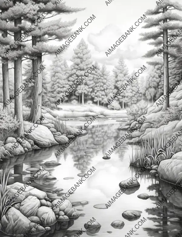 Pencil sketch outlining a serene and inviting place to relax.