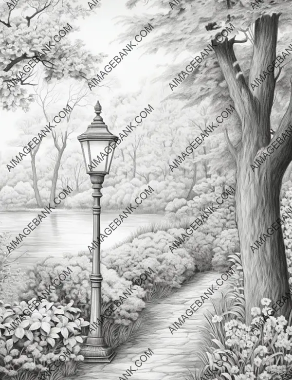 Intricate pencil sketch depicting a calming space for leisure.