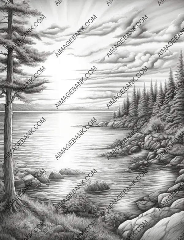 Pencil sketch outlining the serene and captivating beauty of a sunset landscape.