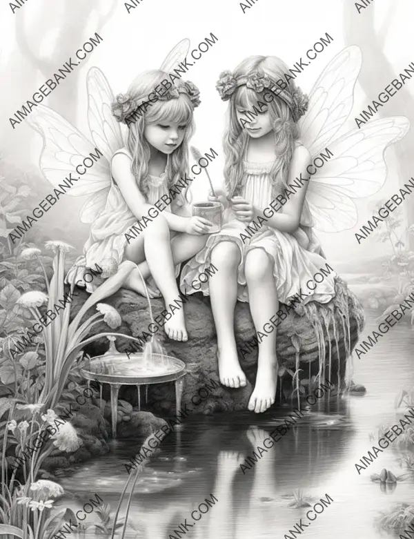 Whimsical fairyland scene capturing the magic and camaraderie of two fairies.