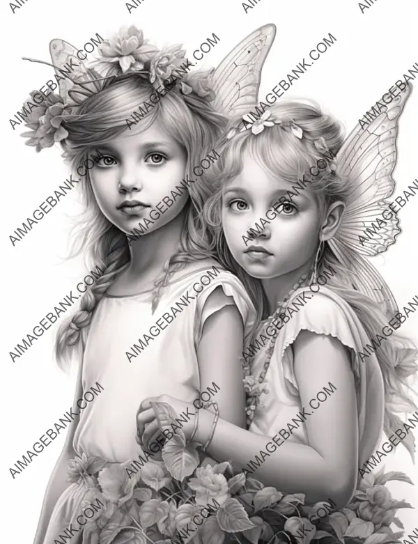 Fairyland scene showcasing the wonder and beauty of a magical world with two fairies.