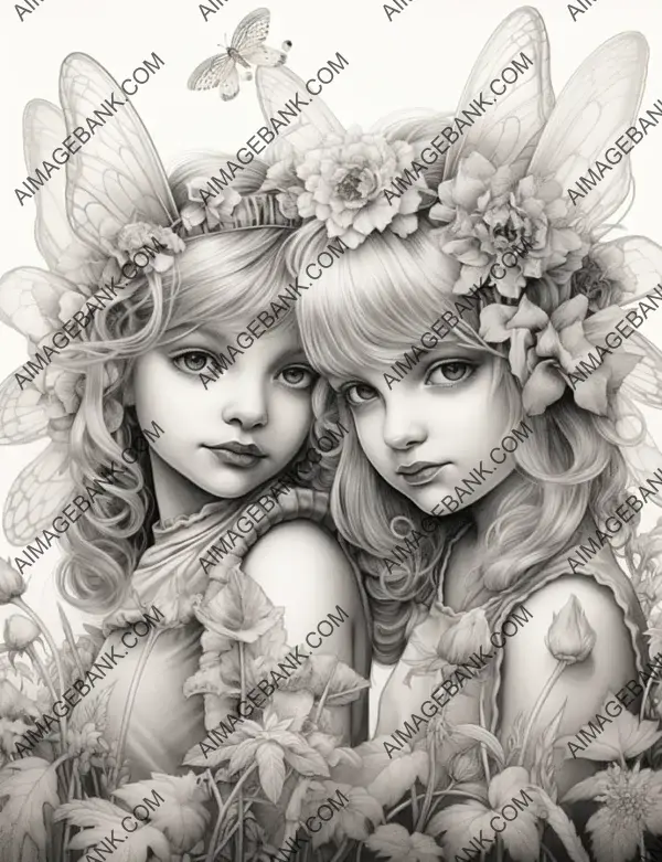 Delightful fairyland scene capturing the bond and adventure of two fairies.