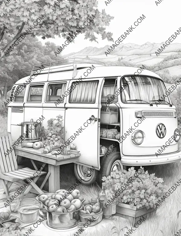 Relive the classic era with a van picnic coloring.