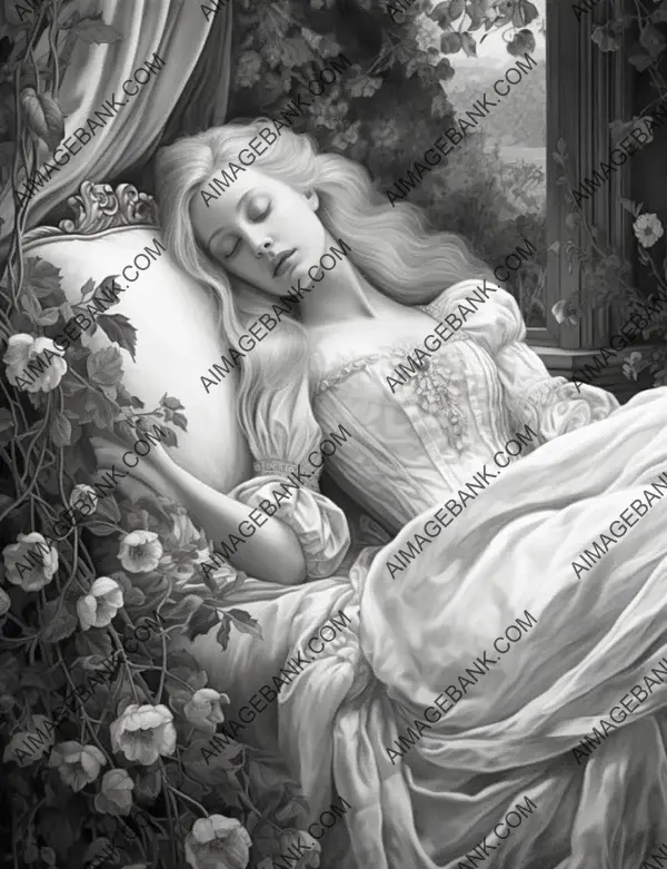 Immerse yourself in the tale of Sleeping Beauty through coloring.