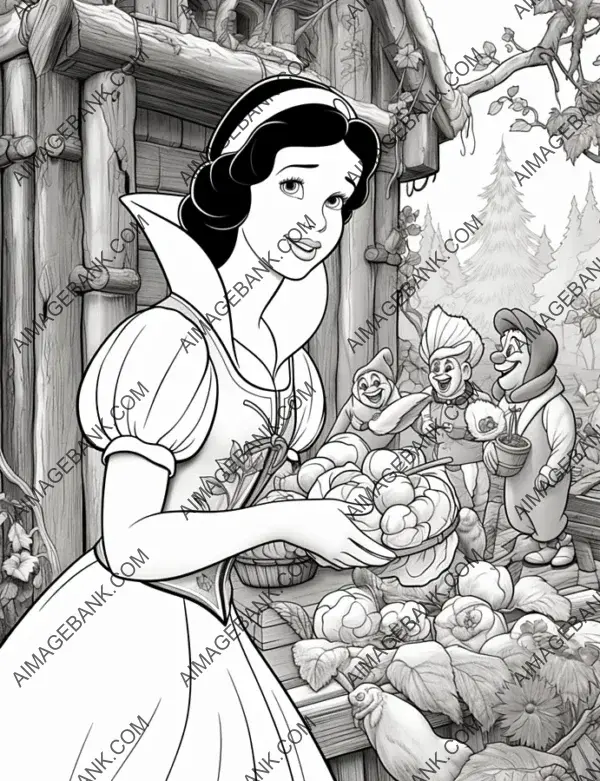 Color Snow White&#8217;s journey with the Seven Dwarfs.