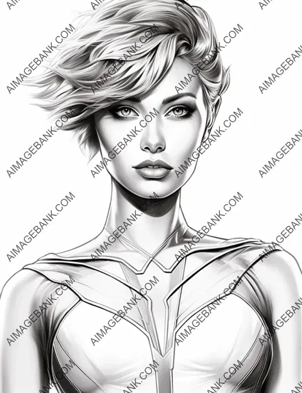 Powerful illustration showcasing a super hero woman with short hair in a full-body pose.