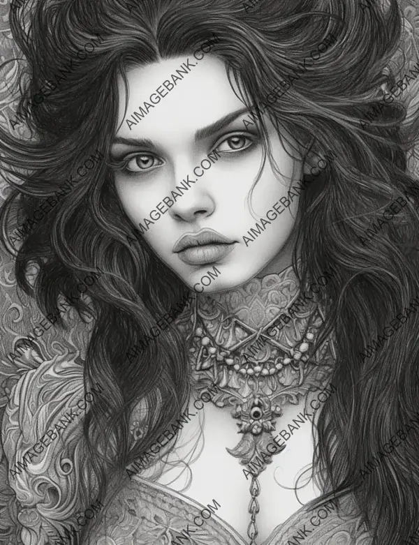 Discover the haunting beauty of a vampire woman brought to life through intricate and realistic artistic details.