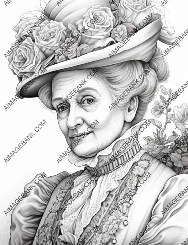 Enduring memories: Grayscale coloring page evokes nostalgia for cherished moments with a grandmother.