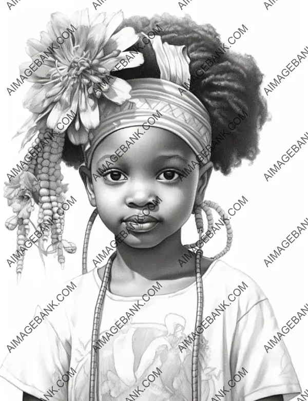 Colorful identity: African girl&#8217;s vibrancy harmonizes with delicate pencil flowers.