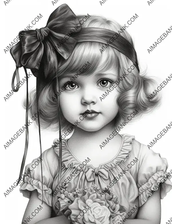 Roaring twenties: Pencil coloring book page captures the spirit of a flapper baby girl in simple elegance.