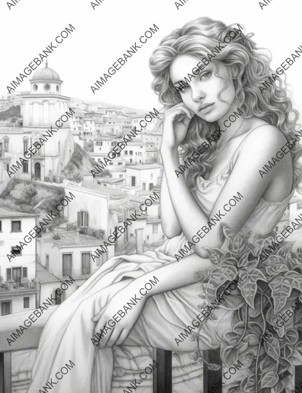 Italian vistas: Pencil coloring book page brings the beauty of Italy&#8217;s style to life.