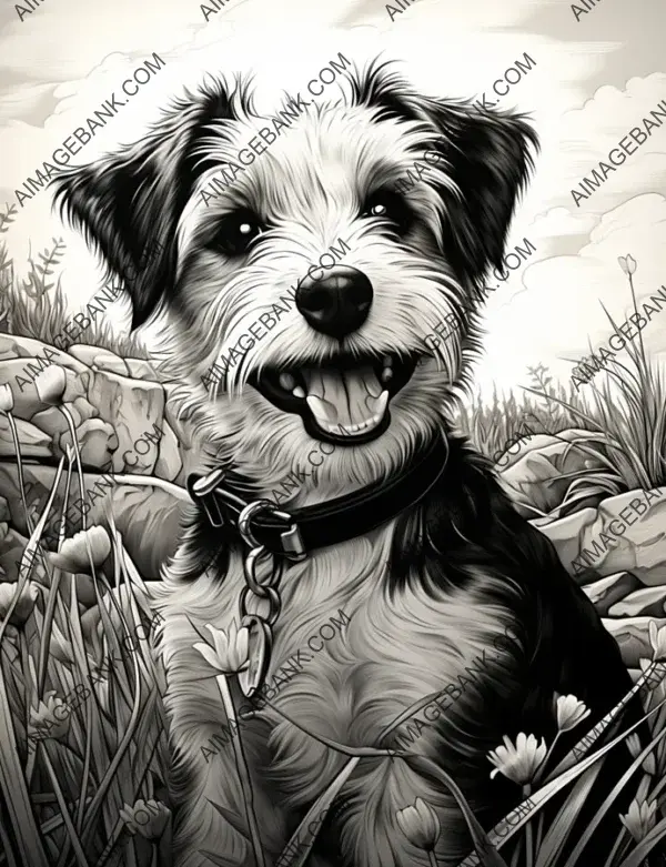 Captivating photographic illustration showcasing a white airdale puppy.