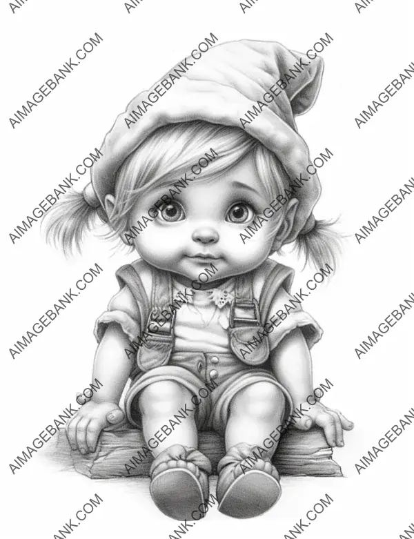 Gentle pencil depiction of girl baby gnomes, ideal for those who enjoy coloring.