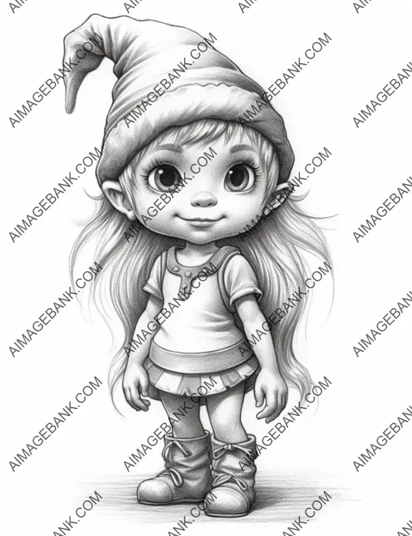 Creative and endearing pencil drawing of girl baby gnomes, perfect for coloring enthusiasts.