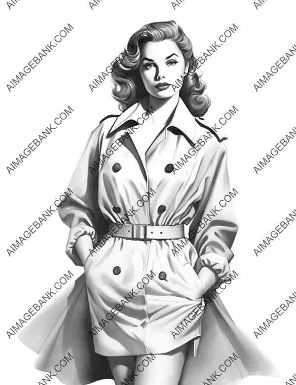 Captivating sketch of a fashion model showcasing the iconic style of the 1950s with vintage attire.