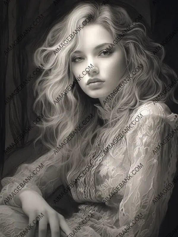 Artistic portrayal of a stunning woman wearing sheer lace clothing.