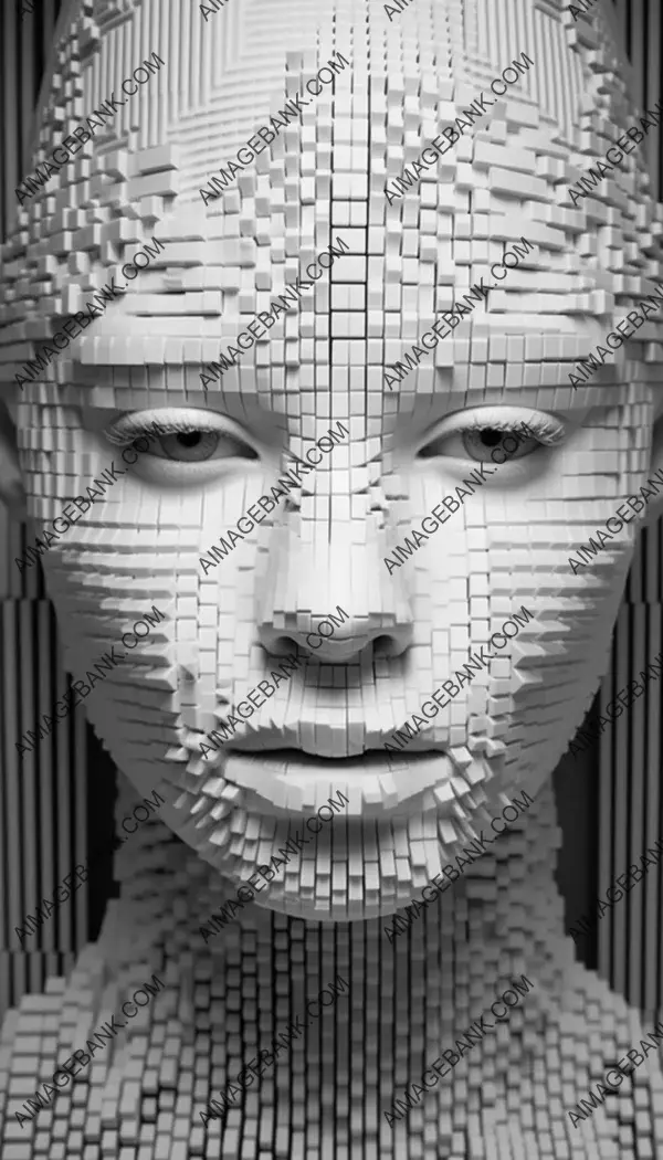 The allure of monochrome: Detailed close-up of a mesmerizing android face.