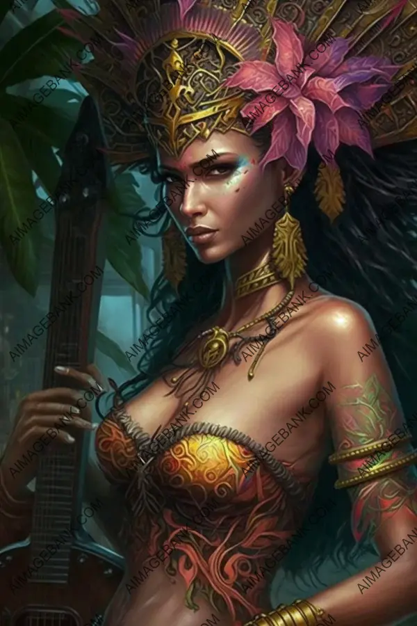 Fantasy enchantment: A queenly goddess adorned in tropicalpunk elegance.