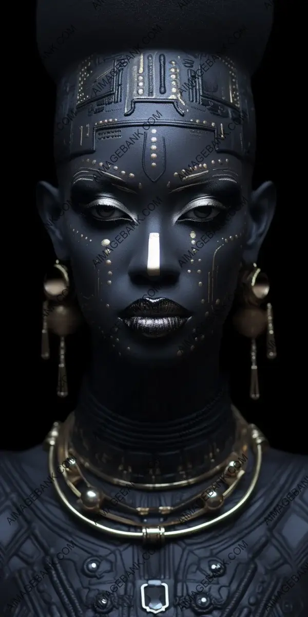 Futuristic Elegance: Cybernetic Egyptian Gothic Portrait of a Black Female