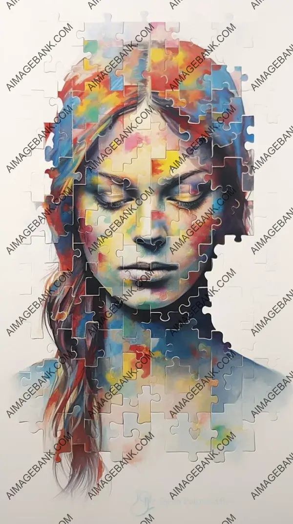 Unique portrait formed by arranging puzzle pieces in an abstract composition