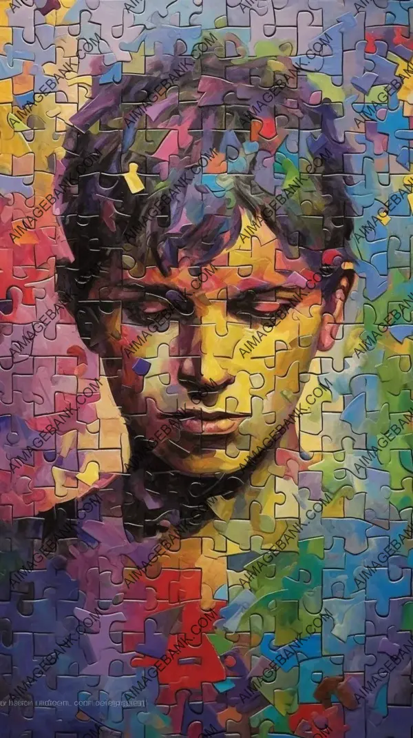 Artistic portrayal created by piecing together puzzle pieces in an abstract portrait