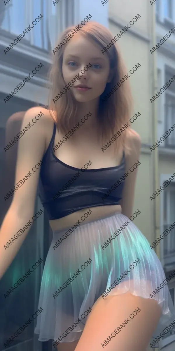 Beautiful Pleated Wetlook Plexiglass Skirt on a Sweet Girl