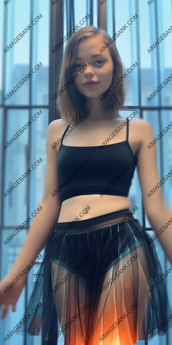 Adorable Girl Wearing a Beautiful Pleated Wetlook Plexiglass Skirt