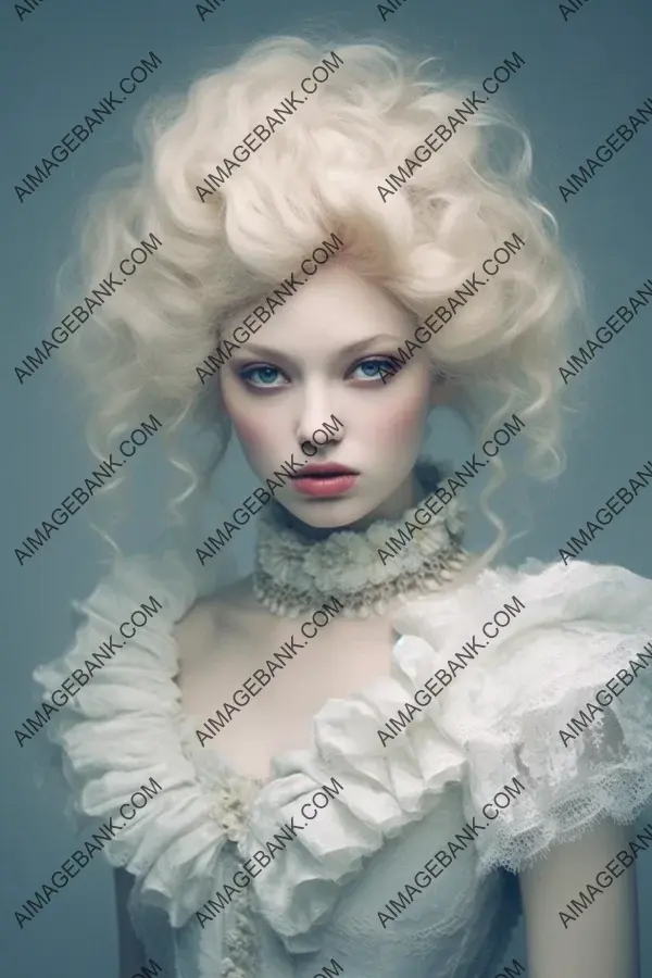 Charming Portrait of a Young Girl with Polished Porcelain Skin in Powder Blue